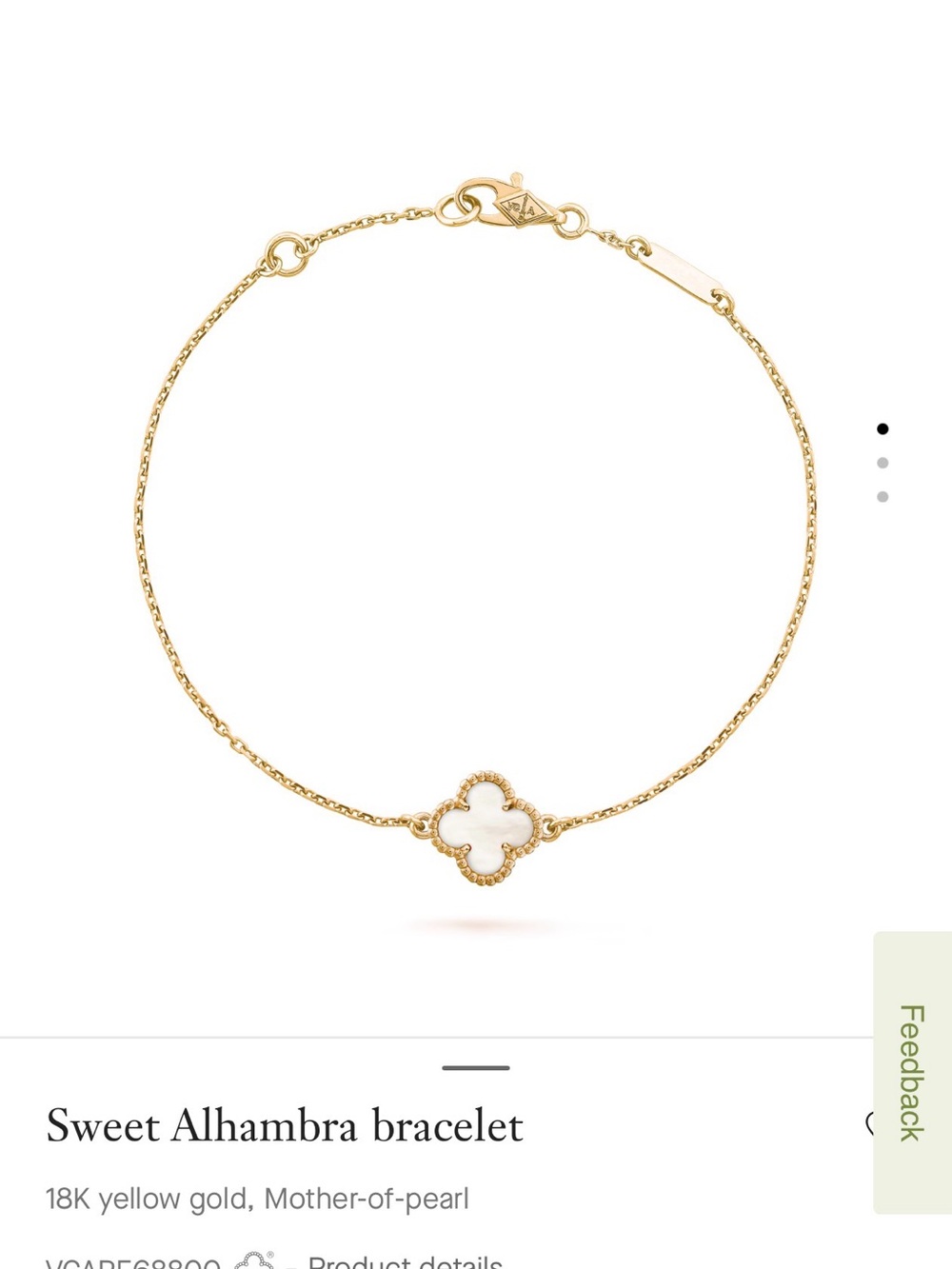 Van Cleef & Arpels Yellow Gold Bracelet with White Mother-of-Pearl Quatrefoil